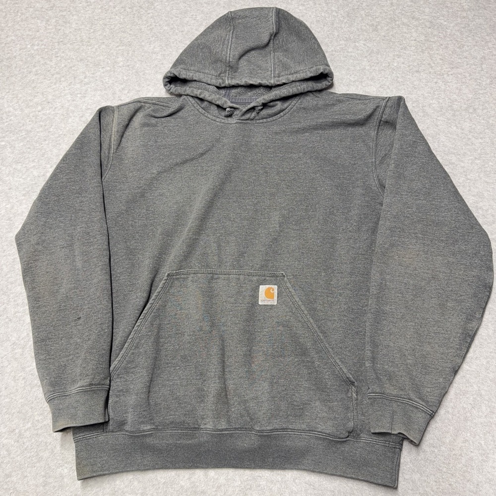 Carhartt Hoodie Mens Large Gray Original Fit Fleece Pullover Sweatshirt K121
